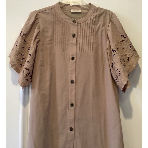 Free/Quent Dress Size Large Silver Mink Tan Brown 100% Cotton Eyelet Sleeves - Picture 2 of 16